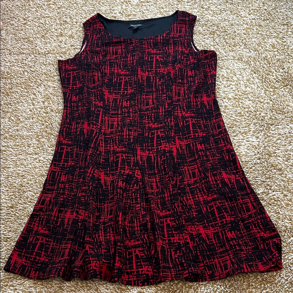 Perceptions Red and Black Abstract Mini Dress